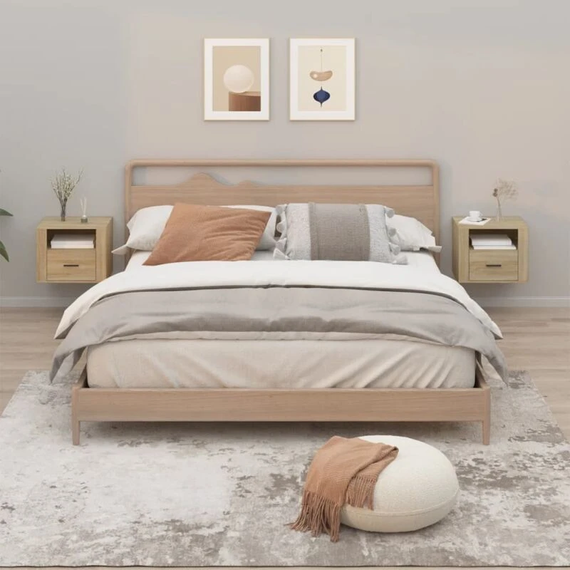 Image of Vidaxl Wall-mounted Bedside Cabinets 2 Pcs Sonoma Oak 50X36X40 Cm, Brown 816887