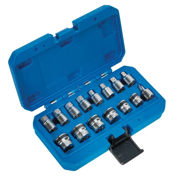 image of Sealey AK6588 Oil Drain Plug Socket & Key Set 15pc Magnetic 3/8Sq Drive