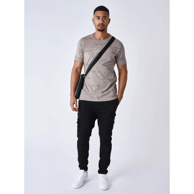 Image of Project X Paris Printed T-Shirt Project X Paris Signature All Over Beige Male XS