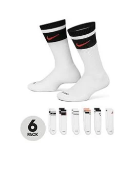 image of Boys, Nike Older Unisex Everyday Plus Crew Socks 6 Pair - White, Multi, Size M=10-12 Years