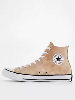 image of Converse Chuck Taylor All Star Sun Washed Textile Hi Top Plimsolls - Beige White, Beige/White, Size 7, Men