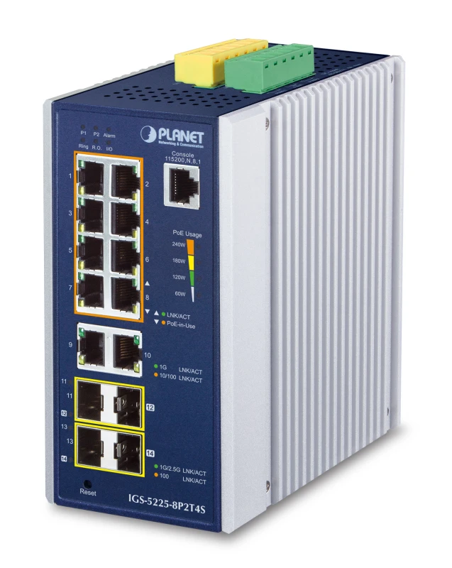 Image of PLANET IP30 Industrial L2+/L4 8-Port Managed L2+ Gigabit Ethernet (10/