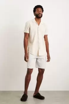 Image of Slim Fit Stone Fine Stripe Linen Blend Shorts