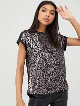 Oasis Foil Animal Woven Mix Top - Black, Size XL, Women