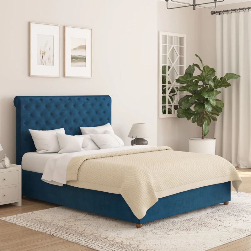 Image of Aspire Aspire Taylor Kingsize Velvet End Lift Ottoman Bed - Navy