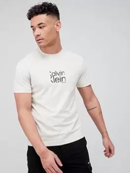 Image of Calvin Klein Blurred Front Logo T-Shirt - Beige, Beige Size M Men