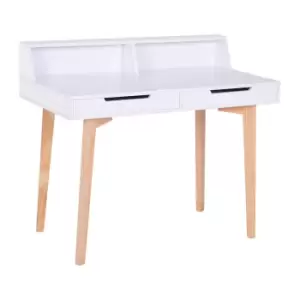 Image of HOMCOM Writing Desk With Solid Wood Legs - White