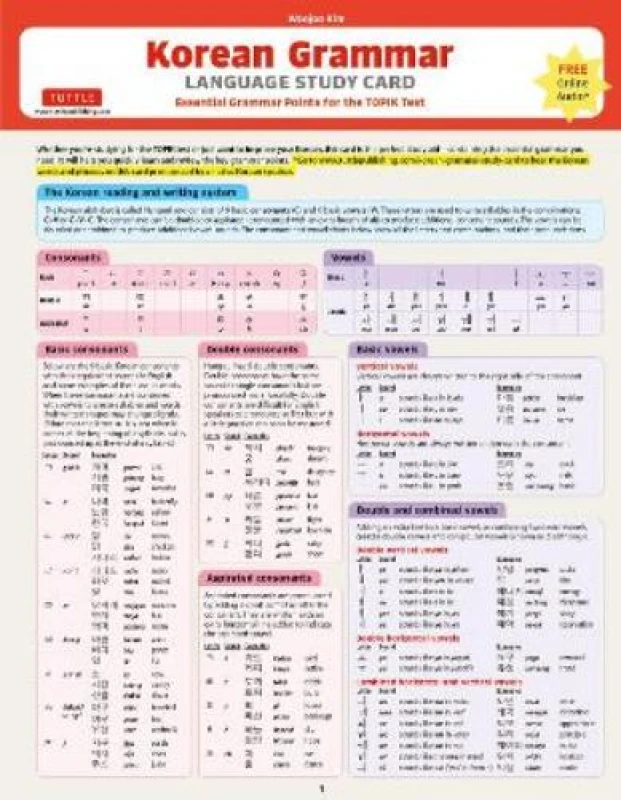 Image of Korean Grammar Language Study Card : Essential Grammar Points for the TOPIK Test (Includes Online Audio) Cards