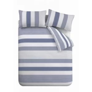 image of Catherine Lansfield Newquay Stripe SINGLE Blue Duvet Cover Set