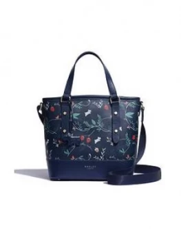 image of Radley Whimsical Floral Medium Grab Multiway Zip Top Tote Bag - Navy