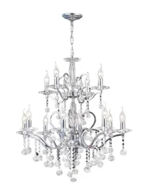 image of Zinta Ceiling Pendant Chandelier 2 Tier 12 Light Polished Chrome, Crystal (Item Requires Assembly)