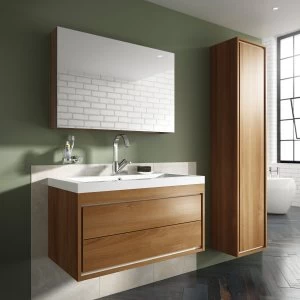 image of Wickes Novellara Walnut Wall Hung Mirror Storage Unit - 900 mm