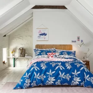 Image of Joules Crayon Floral Blue 100% Cotton Reversible Duvet Cover and Pillowcase Set Dark Blue