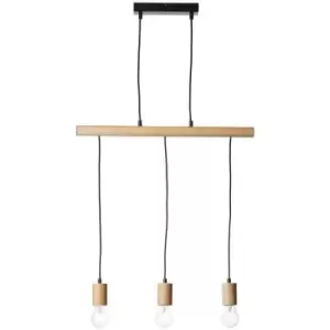 image of Endon Sven Bar Pendant Ceiling Lamp, Matt Black, Natural Wood