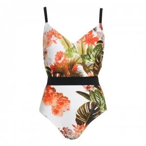 image of Figleaves Bali Palm Underwired Swimsuit - Coral Palm