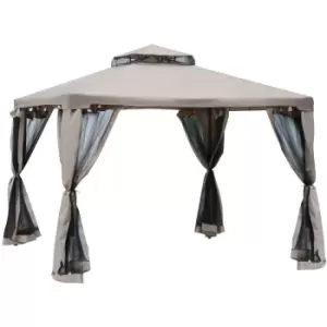 Image of 3 x 3m Metal Gazebo Garden Outdoor 2-Tier Roof Marquee Party Tent Taup - Outsunny
