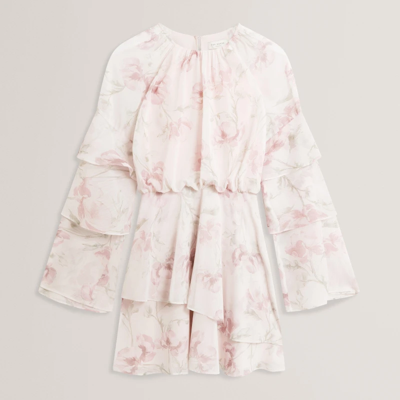 Image of Ted Baker Ted Tiered MiniDress Ld62 Pl-Pink female 8 (XS)