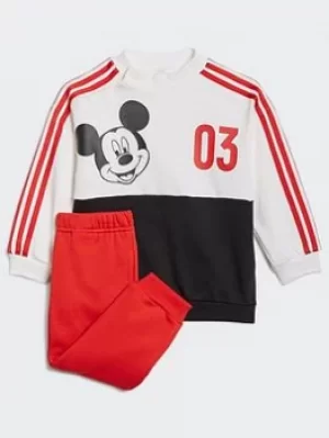 Image of adidas Disney Mickey Mouse Jogger Set, White/Red/Black, Size 3-6 Months