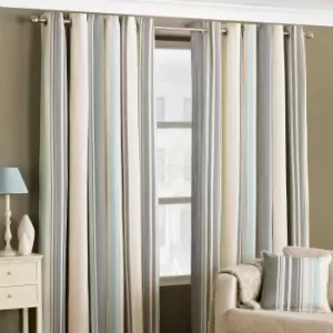 image of Broadway Striped Eyelet Curtains Duck Egg