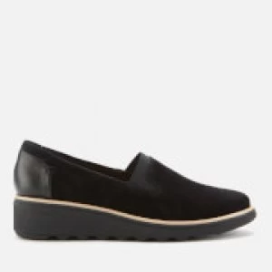 Image of Clarks Womens Sharon Dolly Suede Wedged Loafers - Black - UK 4