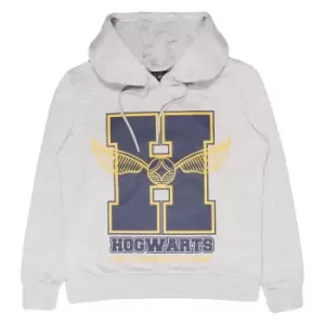 image of Harry Potter Unisex Adult Glitter School Emblem Hogwarts Hoodie (L) (Heather Grey/Navy/Yellow)