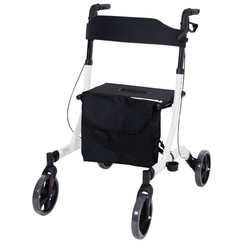 Image of Loops White Deluxe Ultra Lightweight Aluminium 4 Wheeled Rollator Foldable Walking Aid White