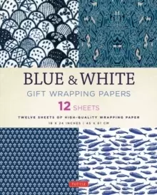 Image of Blue & White Gift Wrapping Papers - 12 Sheets : 18 x 24" (45 x 61 cm) Wrapping Paper
