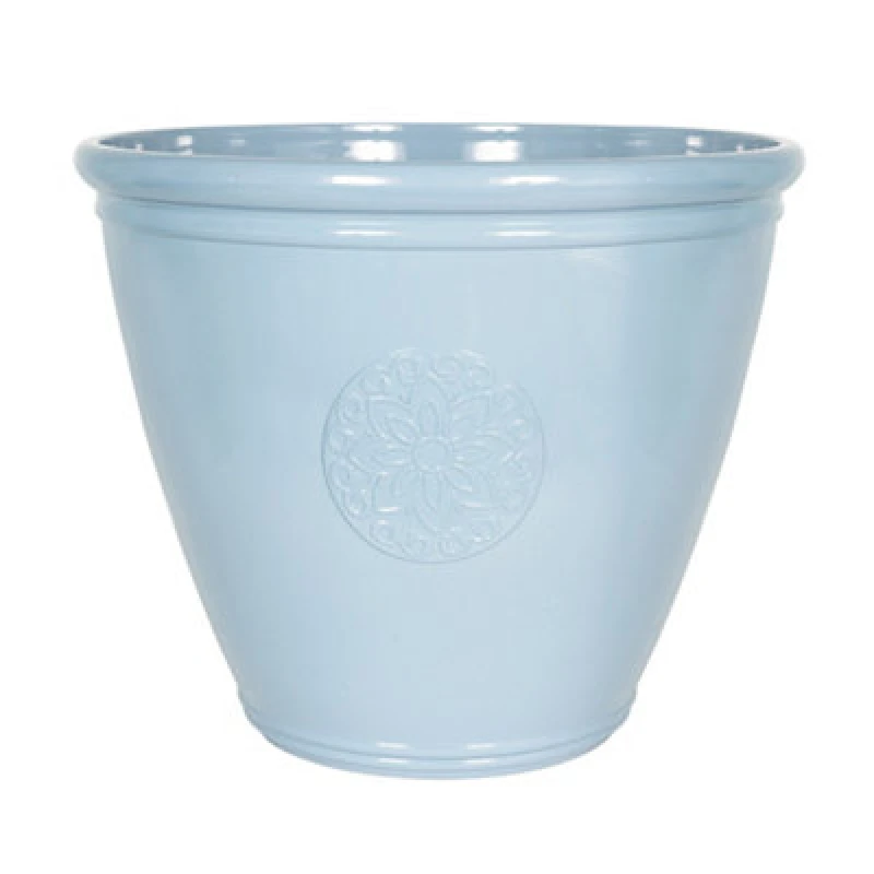 Image of Southern Patio Sullivan Gloss Blue Motif Emblem Polypropylene (Pp) & Polystyrene (Ps) Plant Pot (Dia) 45.5Cm, (H)37.5Cm, 37L