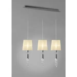 Image of Tiffany pendant lamp 3+3 E27+G9 Line bulbs, polished chrome with cream shades & transparent crystal