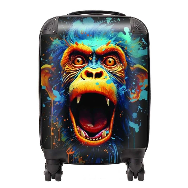 Image of Warren Reed - Designer Crazy Monkey face Splashart Suitcase in Blue Size: Large Blue Unisex Large