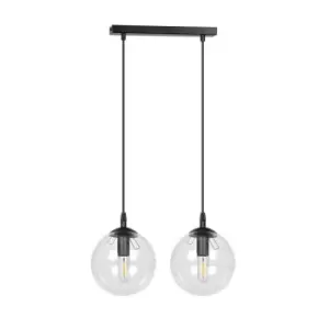 Image of Cosmo Black Globe Bar Pendant Ceiling Light with Clear Glass Shades, 2x E14