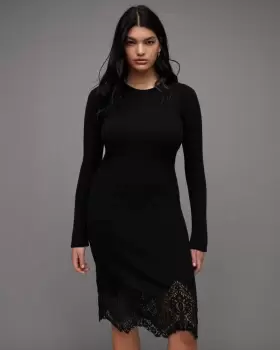 Image of AllSaints Milly Wool Cashmere Mix Lace Mini Dress