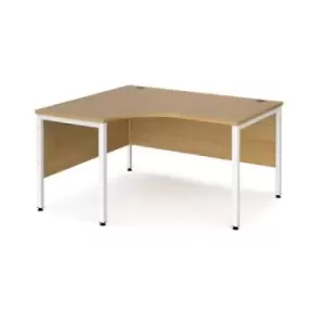 Image of Office Desk Left Hand Corner Desk 1400mm Oak Top With White Frame 1200mm Depth Maestro 25 MB14ELWHO