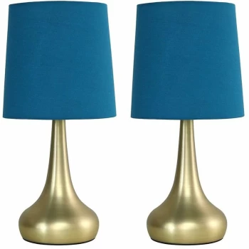 Image of 2 x Teardrop Touch Table Lamps - Gold & Blue