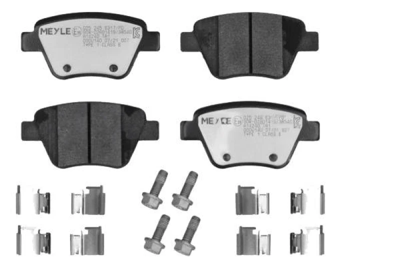 Image of MEYLE 025 245 6317/PD Brake pad set Rear Axle, not prepared for wear warning indicator, with accessories, MEYLE-PD Quality, with brake caliper screws