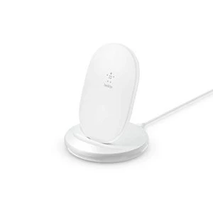 image of Belkin BoostCharge Wireless Charging Stand 15W (Qi Fast Wireless Charger for iPhone, Samsung, Pixel, more) - White