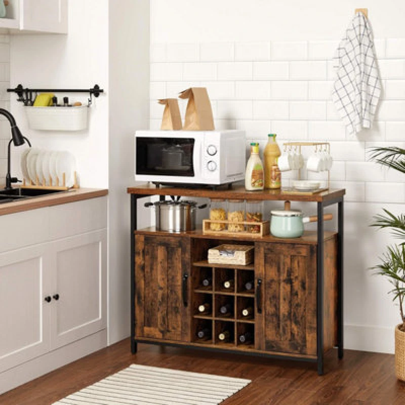 Image of Songmics Storage Cabinet, Sideboard, Buffet Table, 2-Door Cupboard For Dining Room, Living Room, Kitchen, Rustic Brown And Black