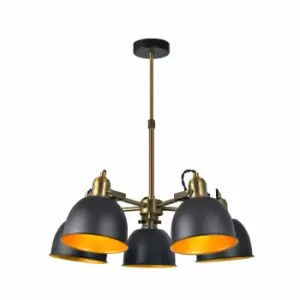 image of Nielsen Braies 5 Light Industrial Chandelier In A Matt Black And Antique Brass Finish