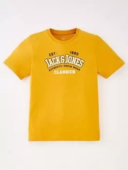 image of Jack & Jones Junior Boys Logo 2 Colour Tshirt - Honey Gold, Yellow, Size 14 Years