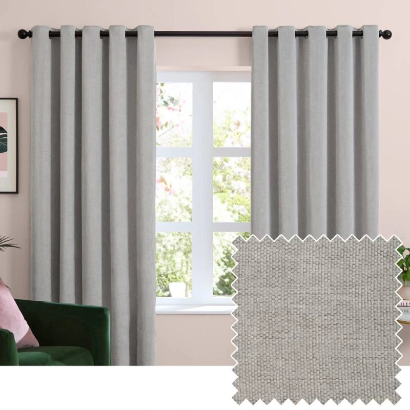 Image of Furn Soft Chenille Blackout Eyelet Curtain Pair in Silver Size: 229cm width x 229cm drop Silver Unisex 229cm width x 229cm drop