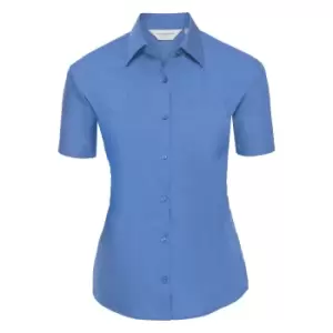 image of Russell Collection Ladies/Womens Short Sleeve Poly-Cotton Easy Care Poplin Shirt (M) (Corporate Blue)