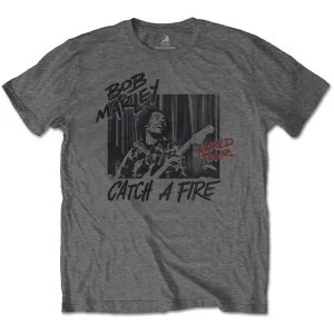 Image of Bob Marley - Catch A Fire World Tour Mens Large T-Shirt - Charcoal Grey