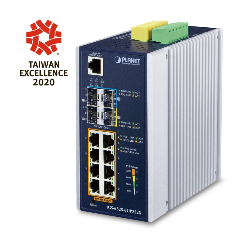 Image of PLANET IP30 DIN-rail Industrial L3 8P Managed Gigabit Ethernet (10/100