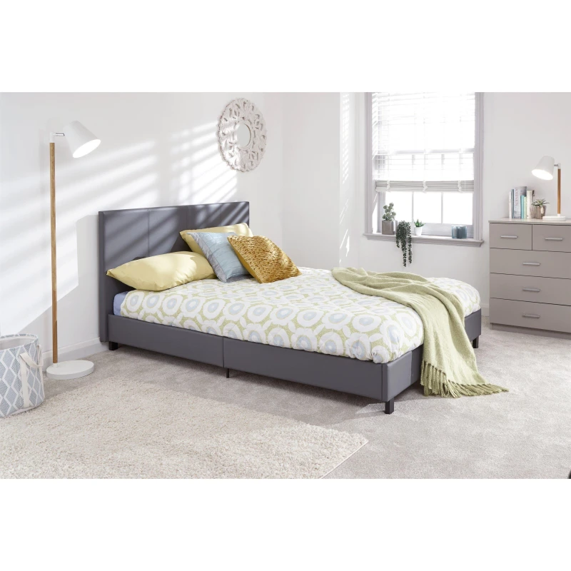 Image of GFW Bed in a Box 4ft6 Double Grey Faux Leather Bed Frame