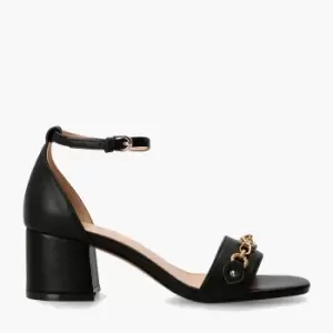 image of Guess Womens Sara Leather Block Heeled Sandals - Black - UK 4