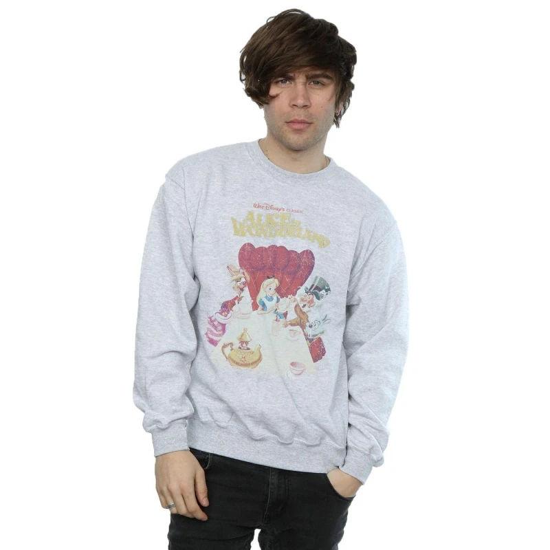 Image of Disney Men Alice In Wonderland Retro Poster Sweatshirt in Grey Size: Small Grey S Male 5057245575195