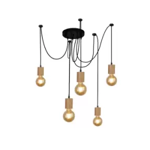Image of Spinny 5 Light Ceiling Pendant, Wood & Black Metal