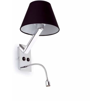 image of Faro Moma-2 - 1 Light Indoor Wall Reading Light Chrome with Black Shade, E27