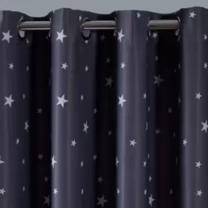 image of Dreamscene Star Printed Eyelet Blackout Pair Curtains Charcoal - 66" X 90"