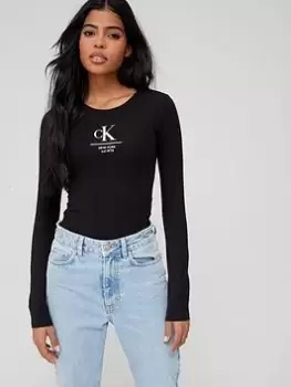 Image of Calvin Klein Jeans Label Long Sleeves Bodysuit - Black Size M Women